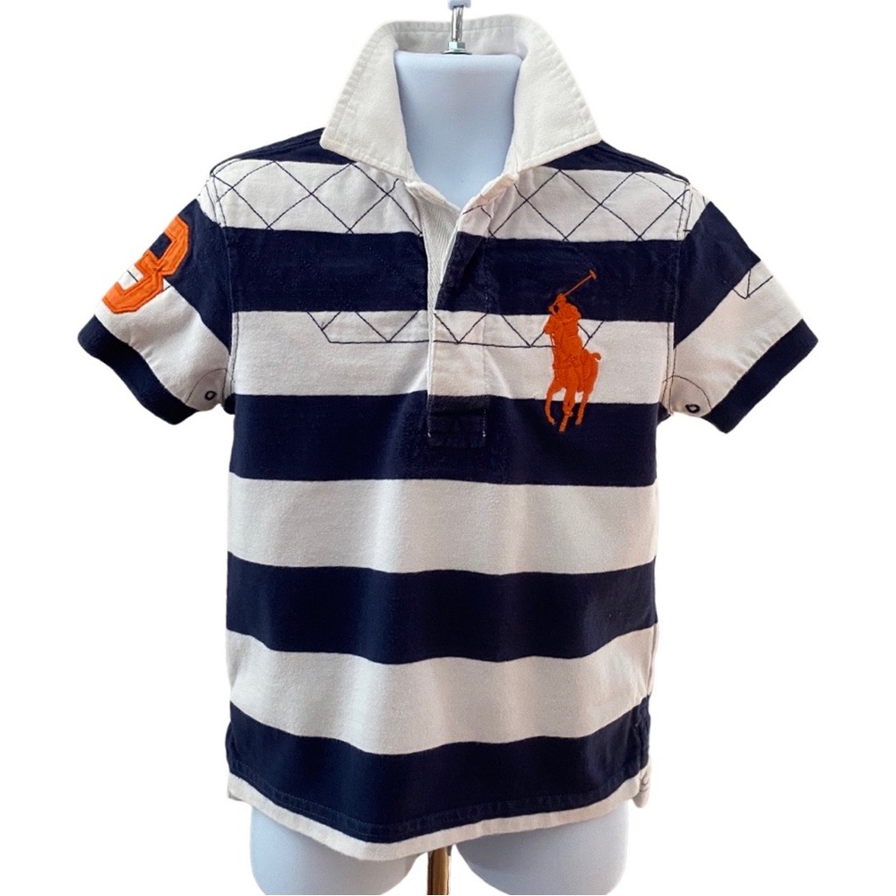 Polo Ralph Lauren Boys Striped Cotton Polo Shirt - BLUE - Size 3T